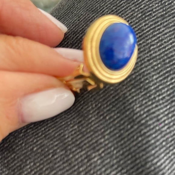 Authentic Vintage Christian Dior clip earrings lapis Glass oval Clip -on - Picture 5 of 5